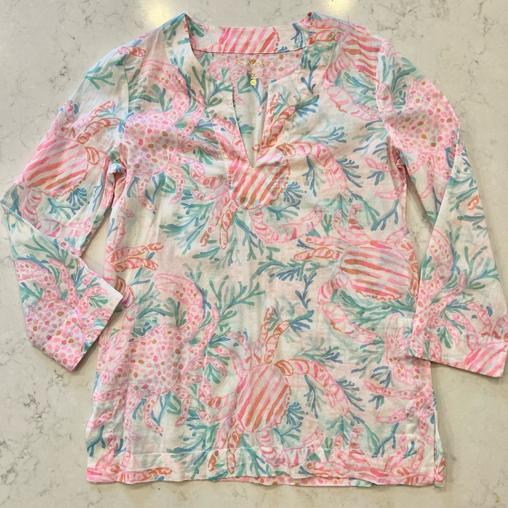 Lilly Pulitzer Amelia Island Tunic Getting Steamy Crab Print Size XS